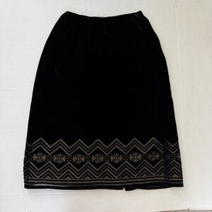 VTG Victor Costa Black Velvet Midi Skirt Womens S Whimsigoth Vamp Sheer Hem